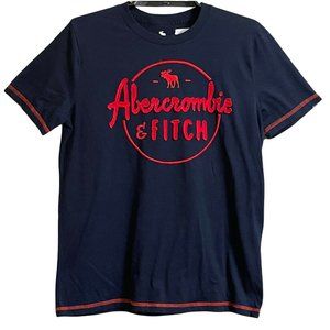 abercrombie kids A&F Boys TShirt 15/16 Navy Front Logo Moose Embroidery Red READ